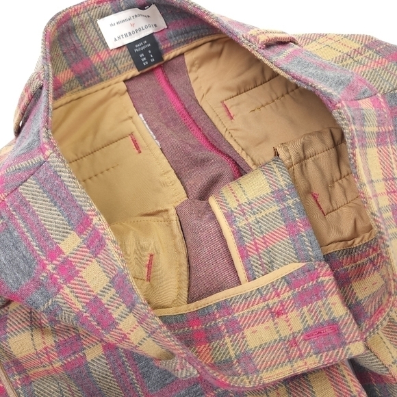 New Anthropologie The Essential Trouser Tan Pink Tartan Plaid  Flared Pa… - Picture 4 of 13
